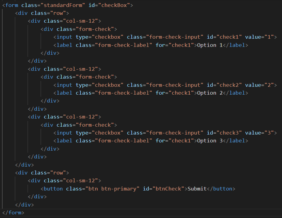 image of code for an check box